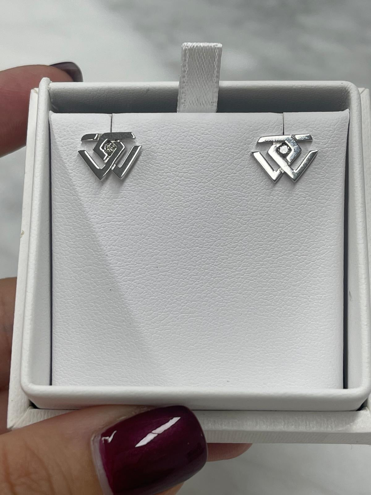 Diamond Cartmer Signature Logo Earrings in Silver