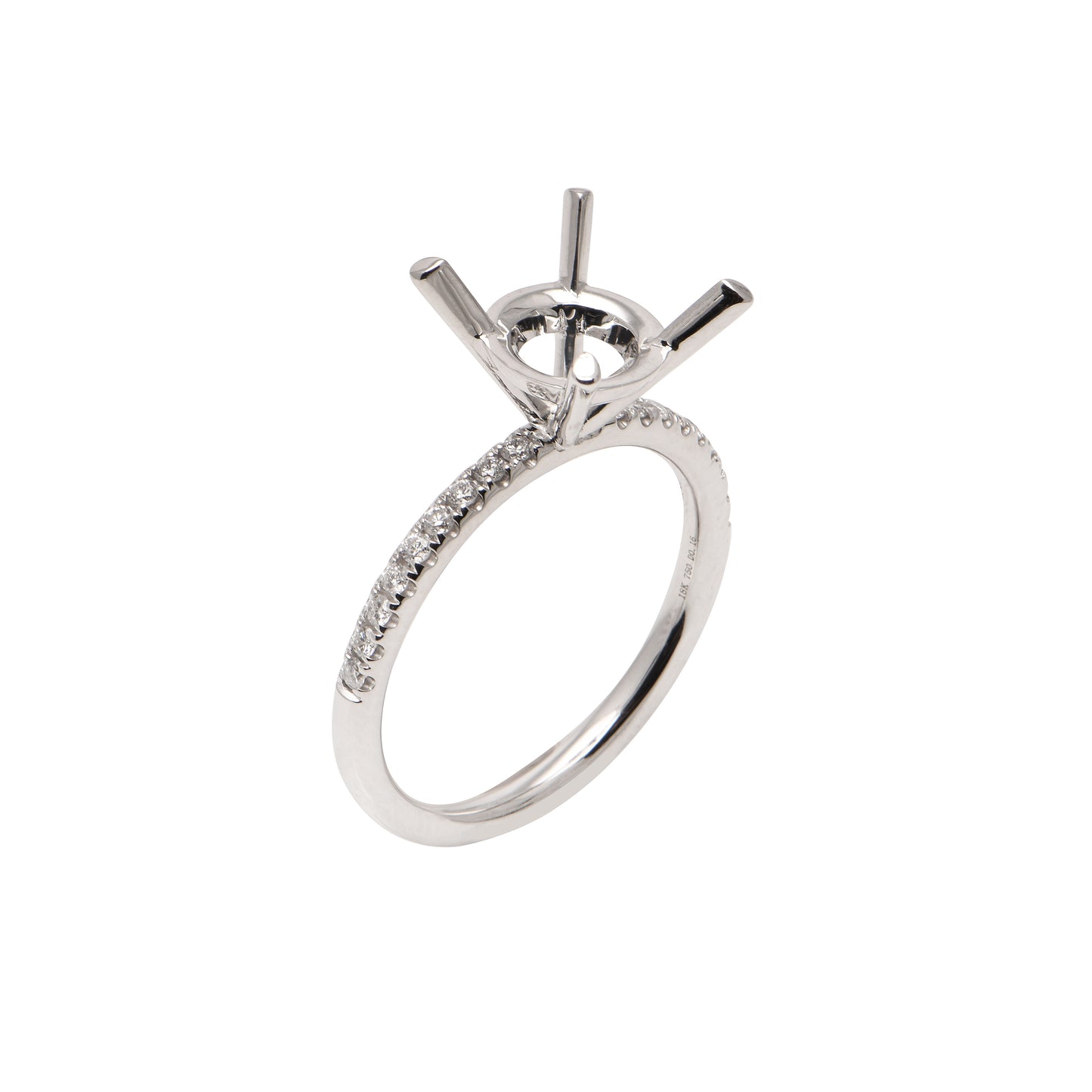 Diamond Engagement Setting for Round 1.5ct Size, 4 claw, 2mm Wide Band