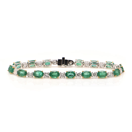 Emerald and Diamond Tennis Bracelet in 18ct Gold
