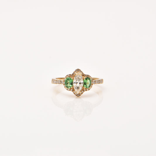 Marquise Diamond and Tsavorite Garnet Ring in 18ct Gold