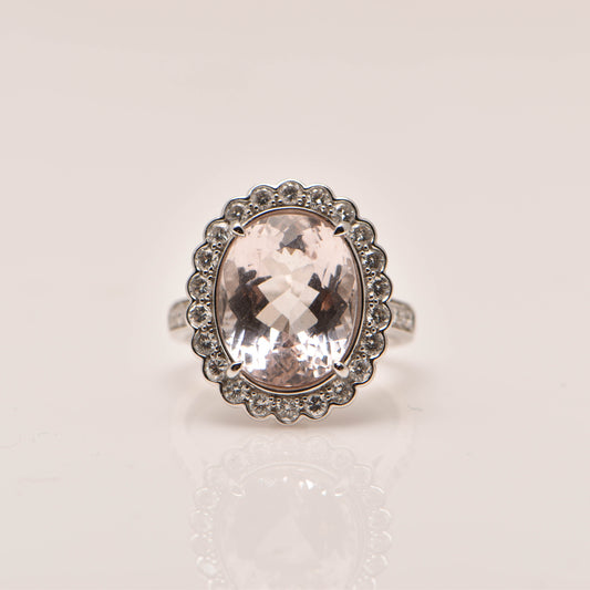 8.24ct Morganite and Diamond Ring in 18ct White Gold