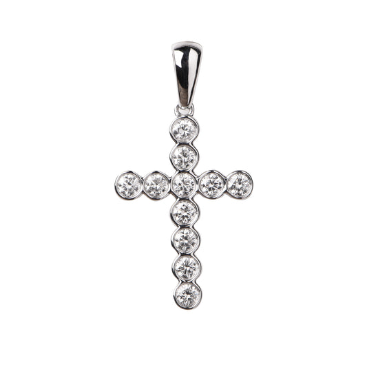 Bezel Set Diamond and Cross Pendant in 18ct Gold