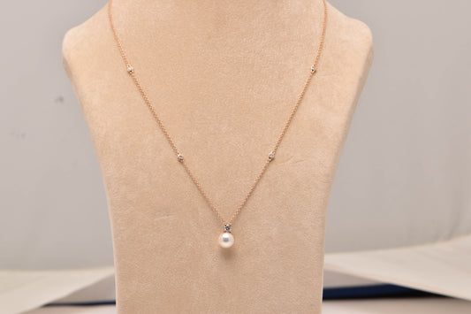 Ayoka Pearl and Diamond 18ct Fine Rose Gold Necklace