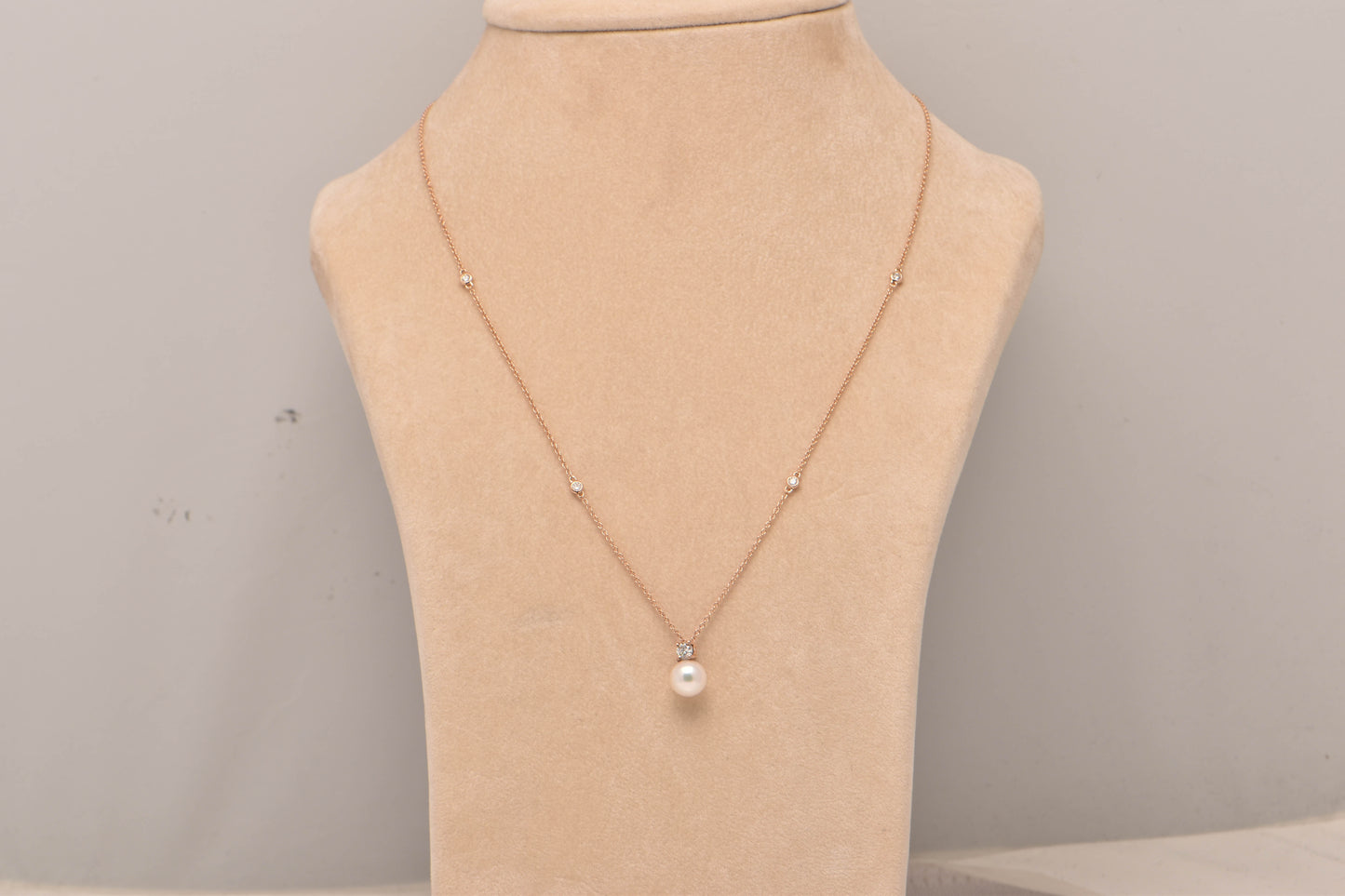 Ayoka Pearl and Diamond 18ct Fine Rose Gold Necklace