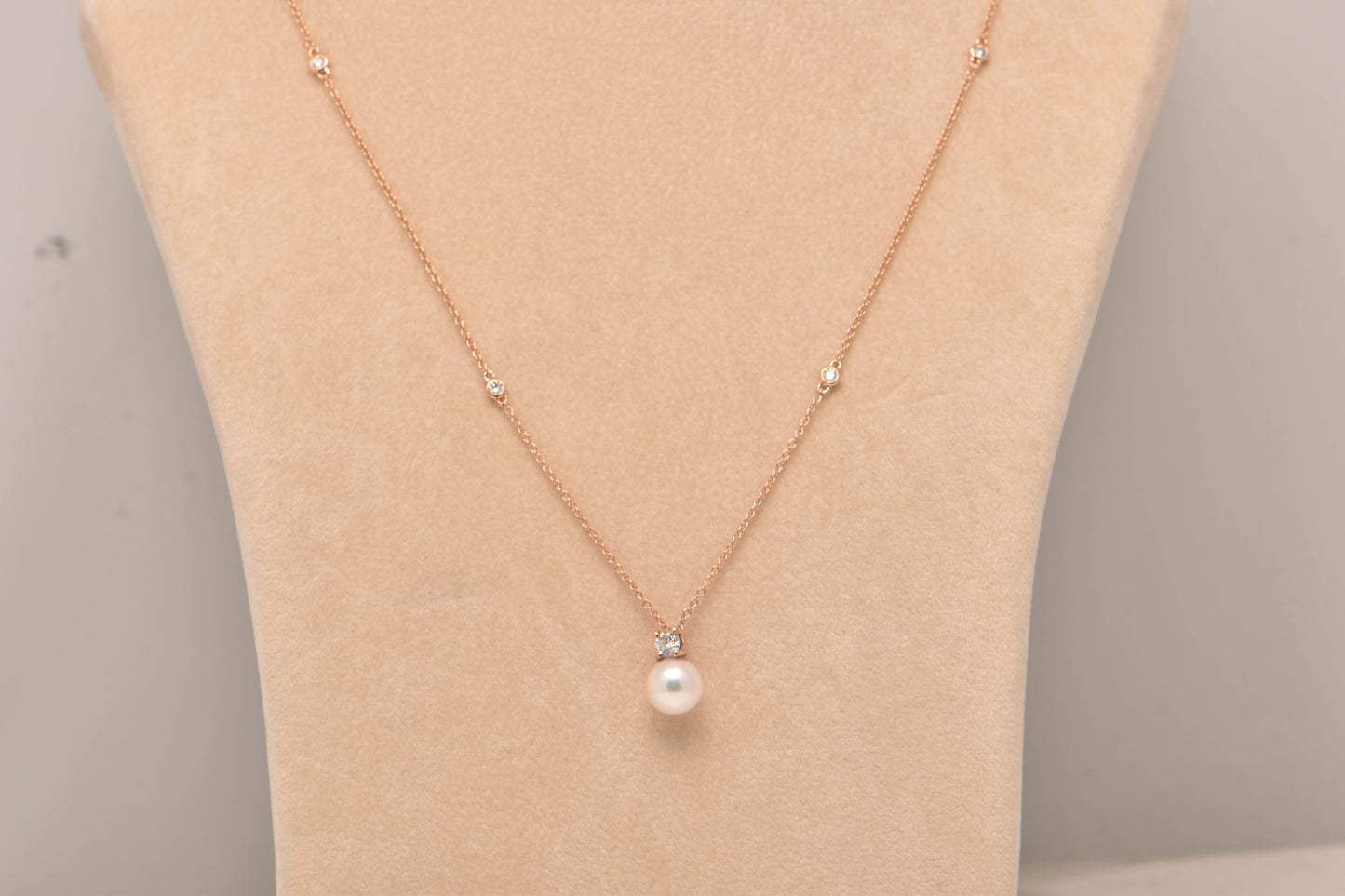 Ayoka Pearl and Diamond 18ct Fine Rose Gold Necklace