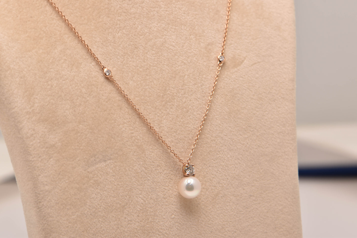 Ayoka Pearl and Diamond 18ct Fine Rose Gold Necklace
