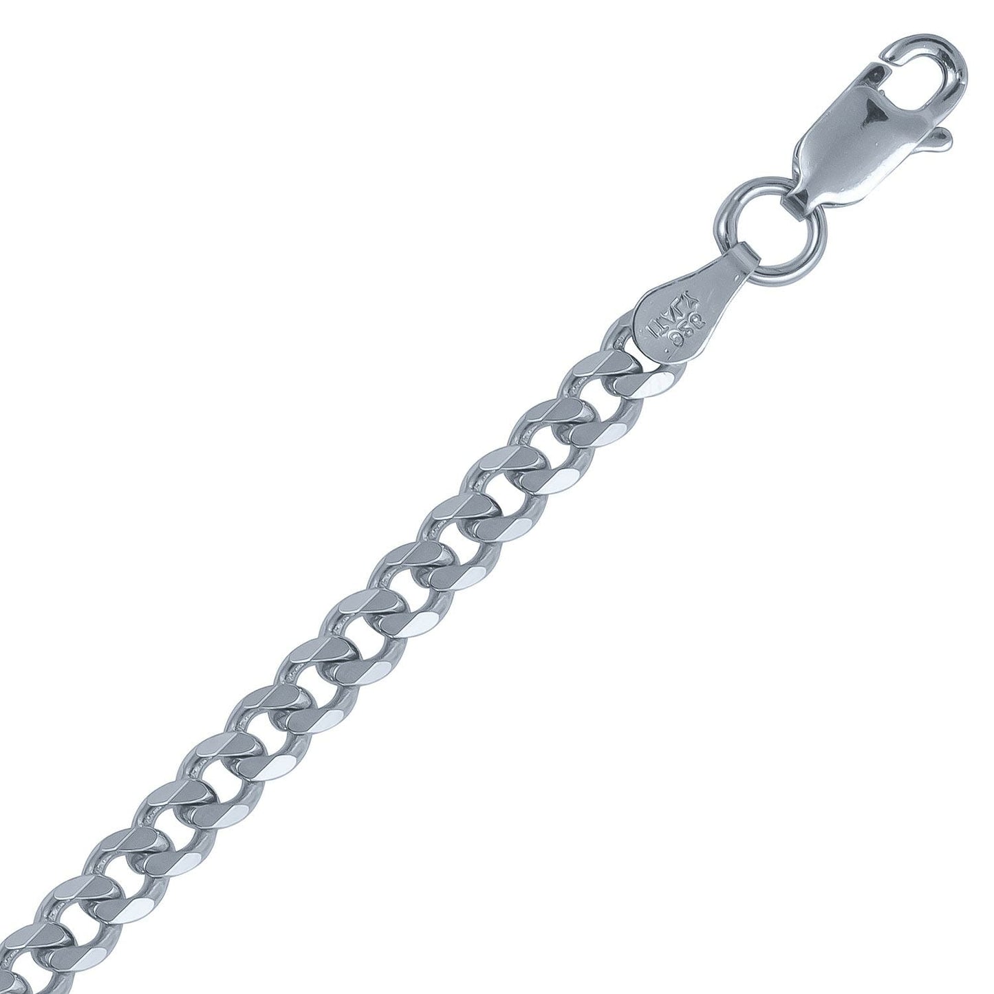 (CUR100C) 3.9mm Italian Rhodium Plated Sterling Silver Concave Curb Chain - 55cm