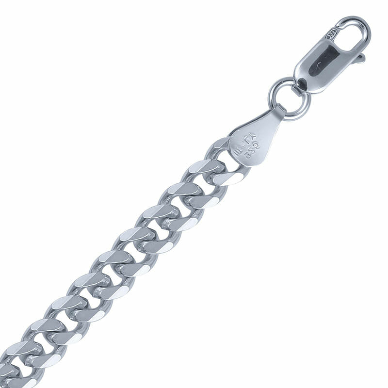 (CUR140C) 5.2mm Italian Rhodium Plated Sterling Silver Concave Curb Chain - 60cm
