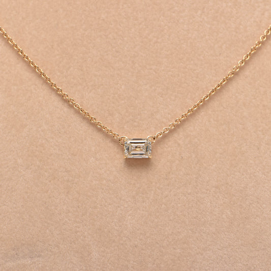 East West Diamond Necklace with Emerald Cut Shape in 18ct Gold