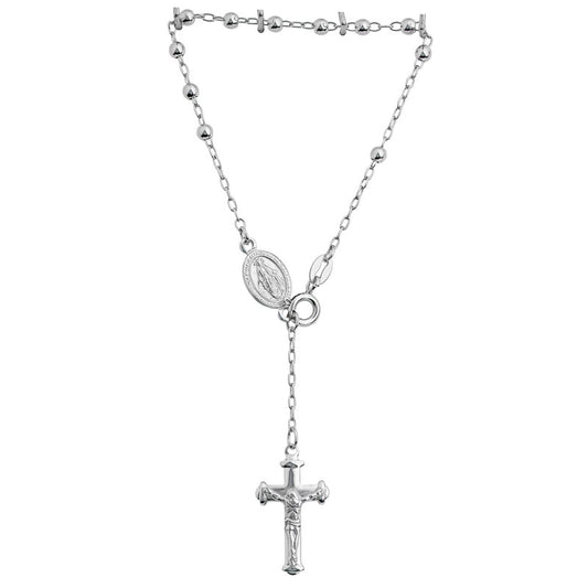 (ROS116B) 3mm Rhodium Plated Sterling Silver Plain Rosary Bead Bracelet - 20cm