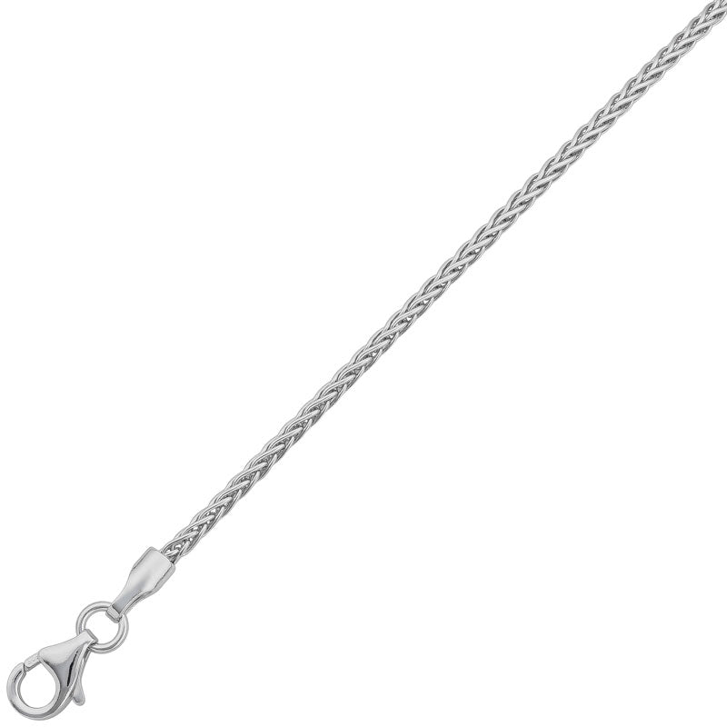 (SPG040) 1.6mm Rhodium Plated Sterling Silver Smooth Silky Spiga Wheat Chain - 45cm