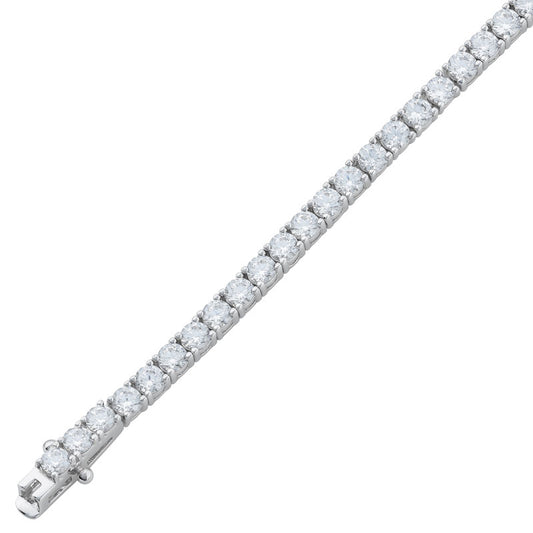 (TB054) 2.5mm Rhodium Plated Sterling Silver 4 Claw CZ Tennis Bracelet - 18cm (Bracelet)