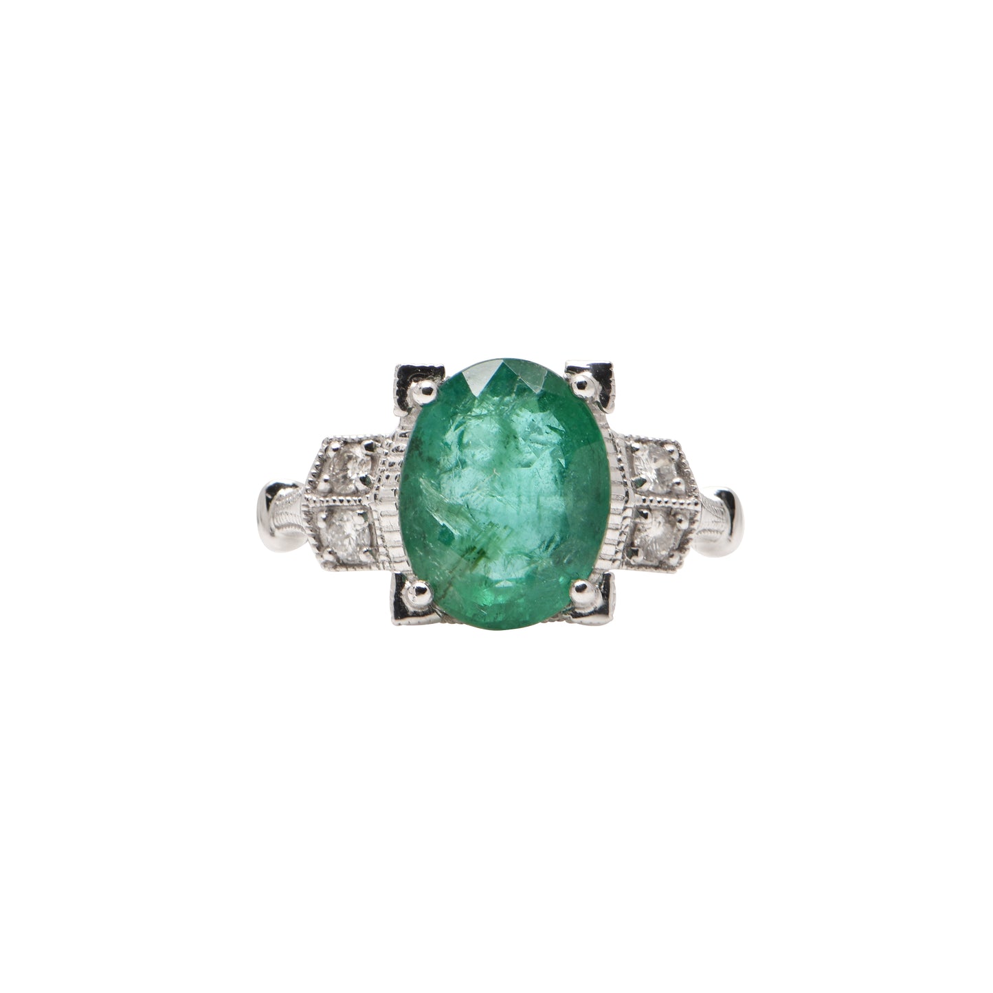 Emerald and Diamond Platinum Ring