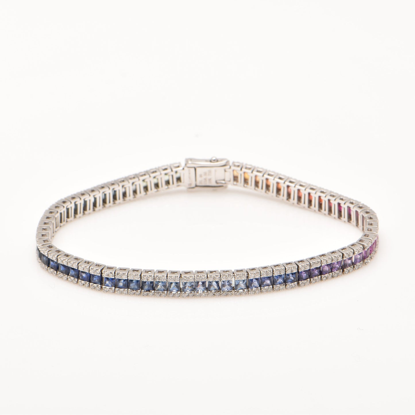 Rainbow Sapphire and Diamond Tennis Bracelet in 18ct Gold