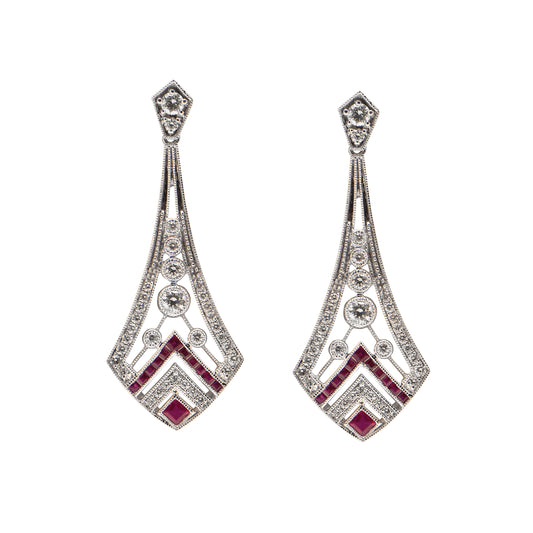 Ruby and Diamond Art Deco Style Earrings