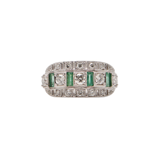 Diamond and Emerald Art Deco Dress Ring
