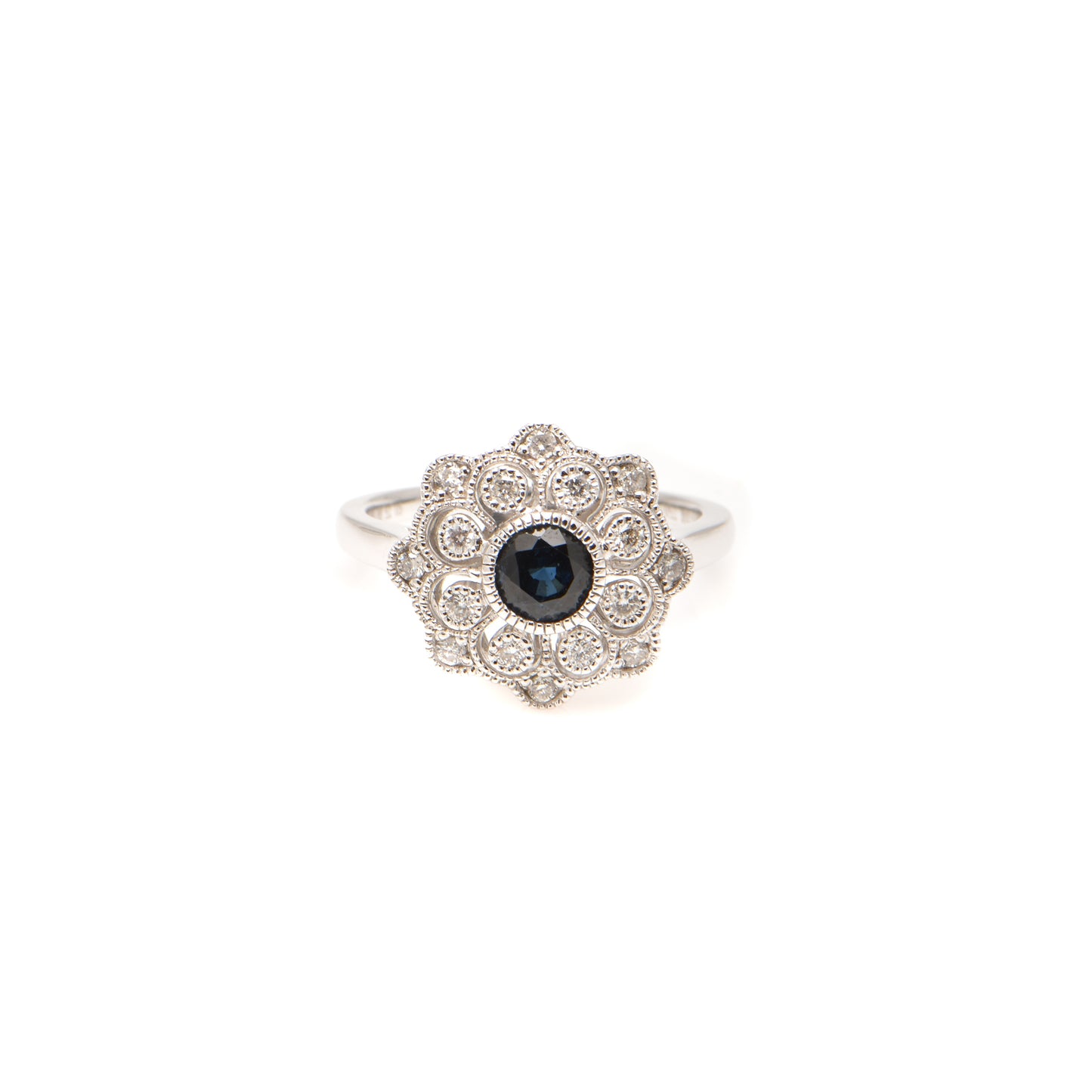 Sapphire and Diamond Deco Style Ring in 18ct White Gold